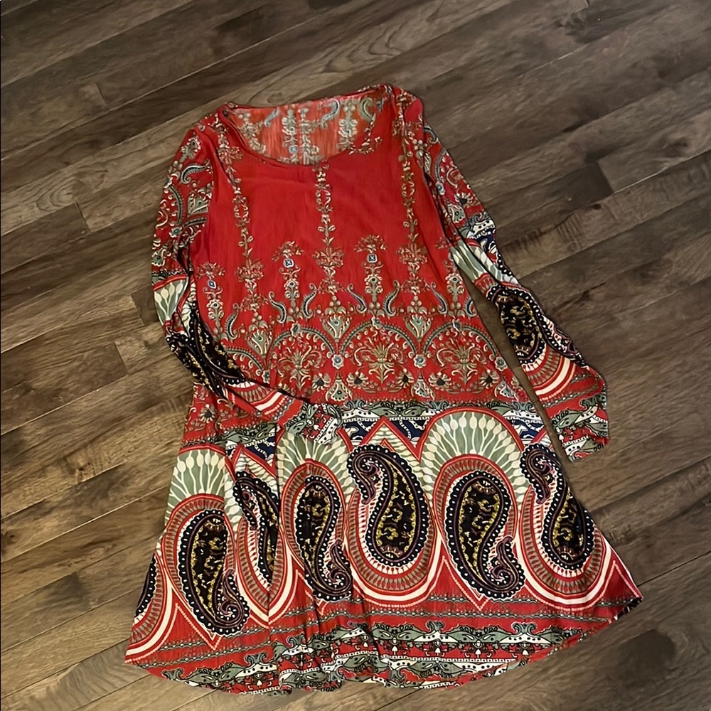 Boutique Bohemian Paisley Dress in Red and Green